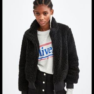 Zara TRF Cropped Teddy Bomber Jacket